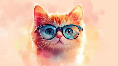 Adorable Orange Cat in Cozy Blue Glasses
