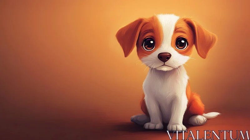 Digital puppy portrait with soft orange background glow.