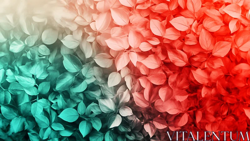 Bicolor leaf tide where teal whispers to crimson heat.