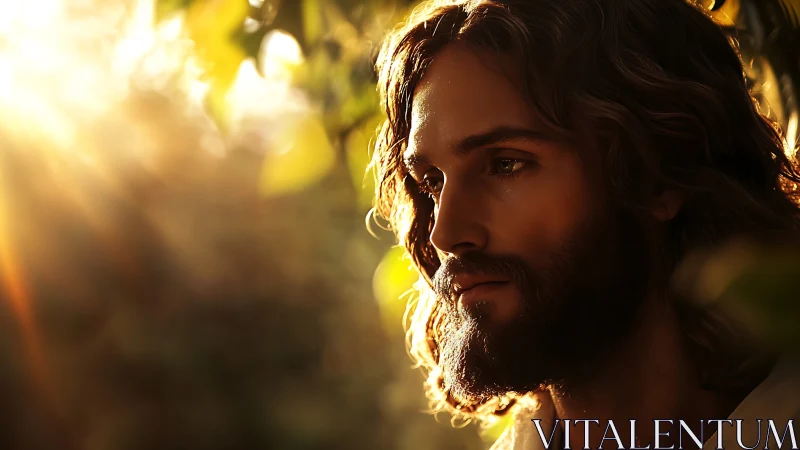 Backlit bearded man rendered in warm sunset photorealism