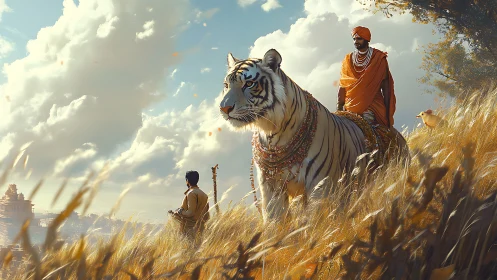 White tiger wears sunrise jewelry while carrying a silent king