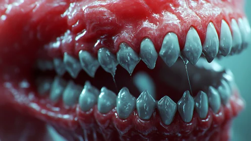 Close-up 3D render of sharp monstrous jaws and teeth.
