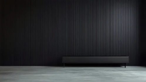 Midnight wall and lone bench craft a hush of pure minimalism.