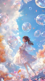 Daydreaming among floating bubbles and soft autumn clouds.