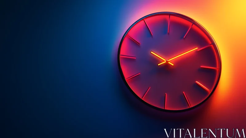 Bicolor gradient wall clock with neon rim illumination.