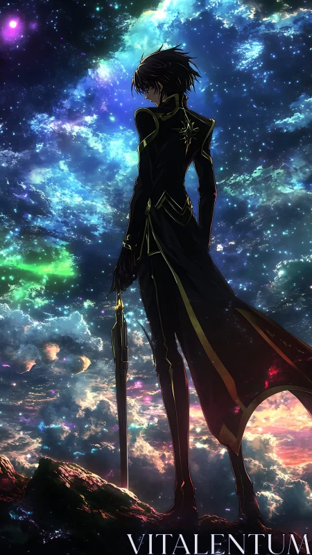 Stargazing wanderer stands boldly against a glowing cosmos