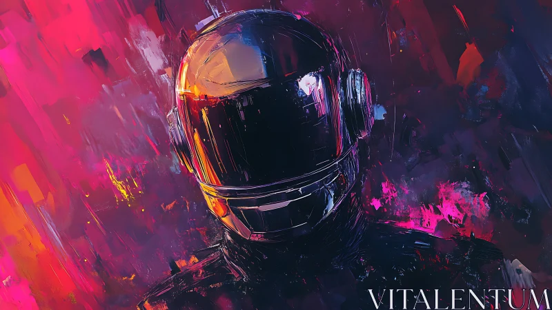 Neon astronaut portrait in vibrant magenta space field.