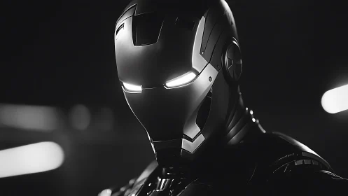 Monochrome steel combat helmet with illuminated visor slits