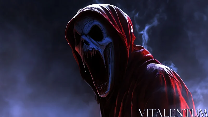 Hooded skeletal wraith screams amid dense swirling shadows