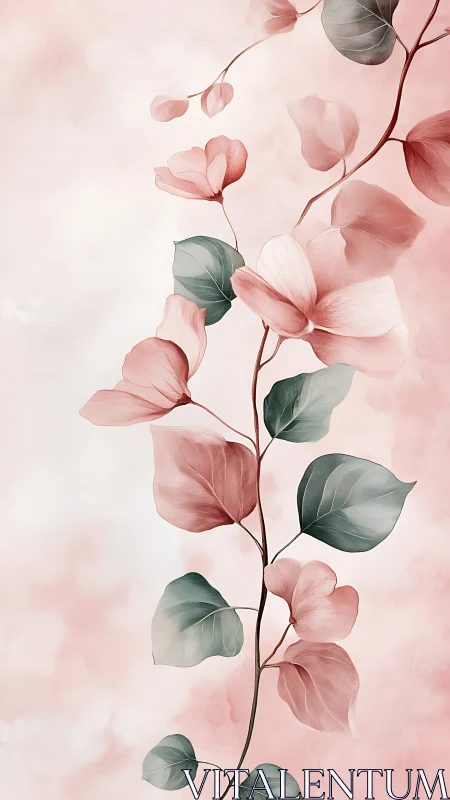 Blush-kissed vine of gentle florals on a dreamy haze.