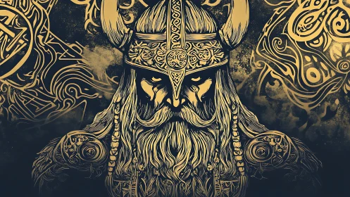 Ornate Viking warlord rendered in intricate gold linework