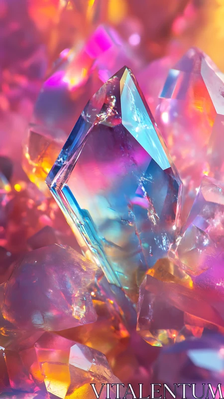 Multicolored crystalline cluster under diffuse soft lighting.