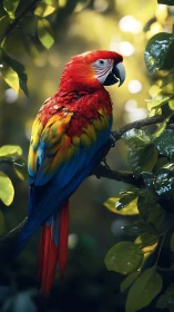 Scarlet macaw quietly turns jungle light into liquid color