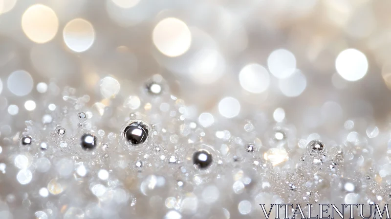 Silver dew orbs glitter in a dreamy frosted bokeh field.