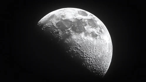 Lunar terminator close-up with high-contrast crater topology.