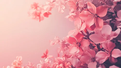 Pink Flowering Branches Against Soft Pink Background.