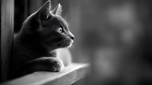 Monochromatic Feline Portrait. Sharp Profile Study in Black and White.