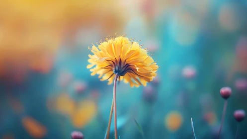 Golden Gerbera Daisy with Selective Focus Bokeh Background