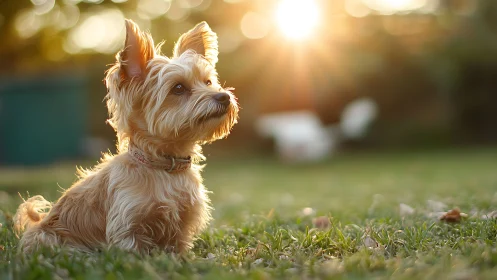 Sunlit terrier enjoying a peaceful golden hour moment.