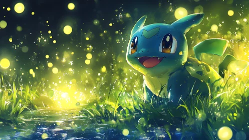 Bioluminescent forest creature in vibrant nocturnal glow.