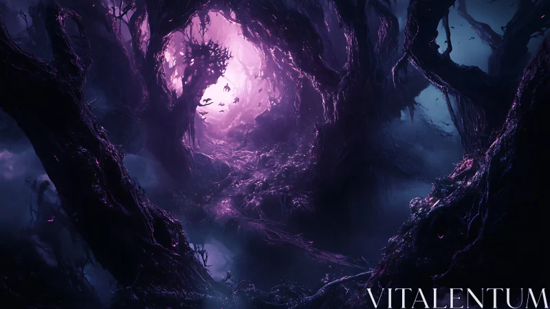 Mystical Purple Cave with Ethereal Light Portal.