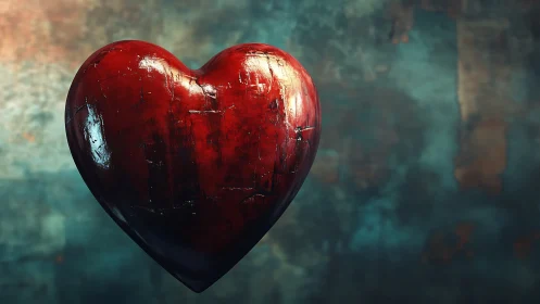 Crystalline Crimson Heart Glows Against Weathered Depths.