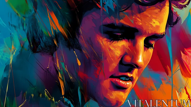 Vivid male portrait dissolves into blazing abstract colorfield.