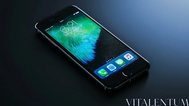 Black smartphone displaying lock screen with emerald wallpaper.