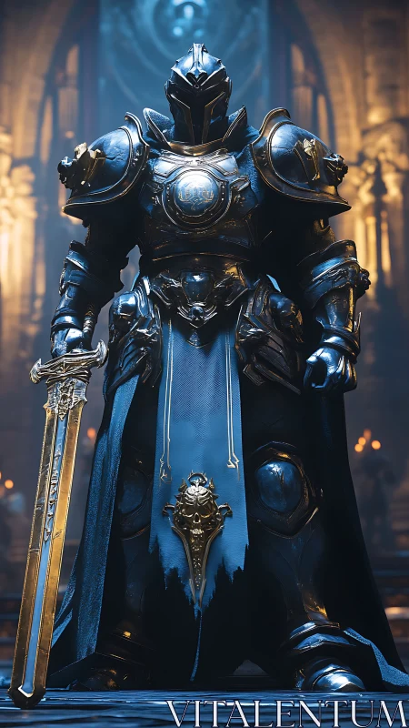 Cathedral knight of starlit steel and burning sigils stands poised.