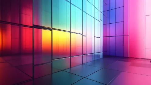 Vibrant Abstract Room with Colorful Glass Walls and Modern Style.