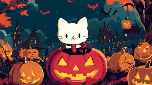 Cute Cat's Spooky Halloween Pumpkin Adventure.
