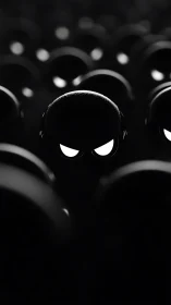 3D minimal villain avatar in monochrome depth-of-field field.