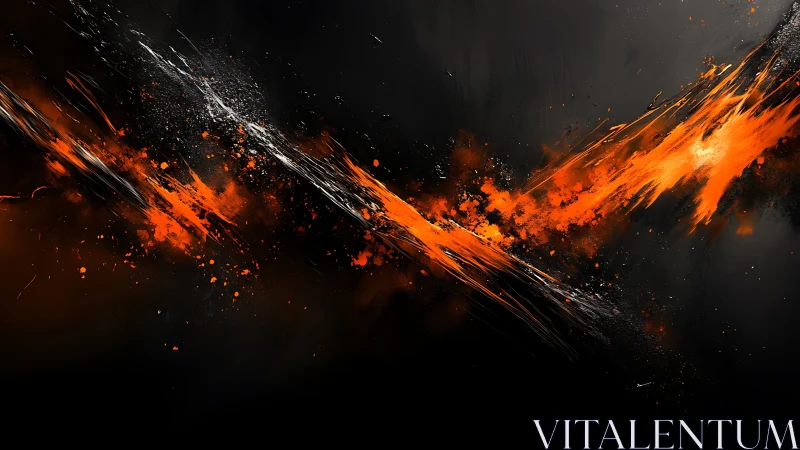 Diagonal orange and white streaks intersect on dark ground