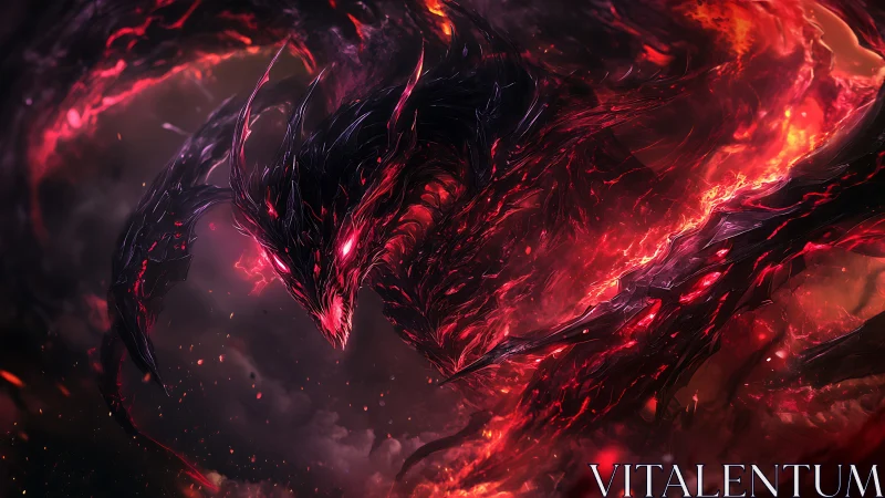 Volcanic void wyrm in molten nebula, high-detail digital render