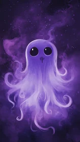 Purple ghostly jellyfish character in cosmic mist.