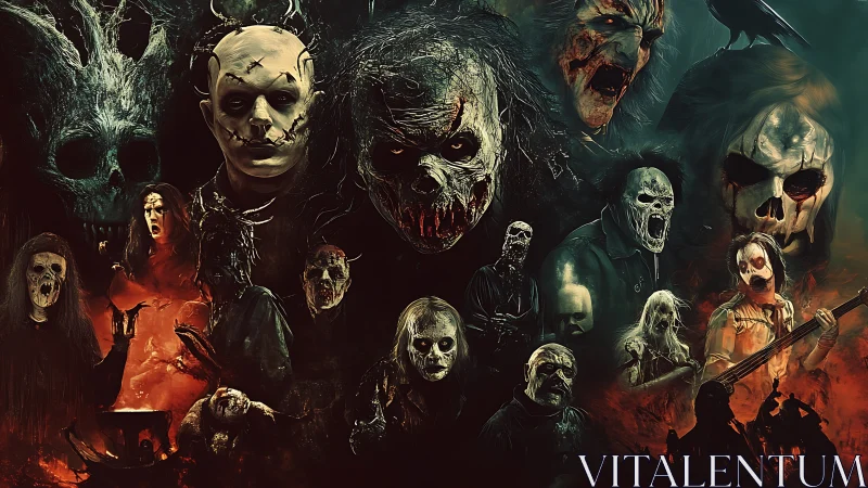 Grotesque horror character montage with high-contrast chiaroscuro lighting