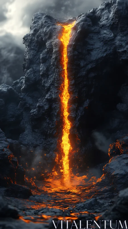 Molten lava eruption through creviced rock formation