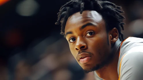 Close-cropped courtside portrait with shallow depth of field.