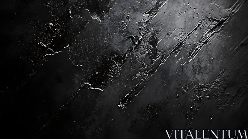 Oblique black plaster surface reveals glossy textured striations