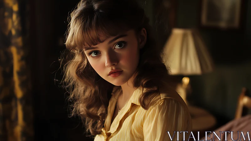 Soft portrait study in warm lamplight and golden fabric.