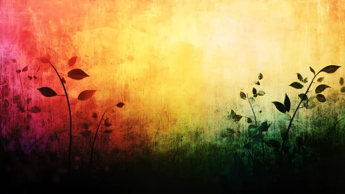 Silhouetted wild plants rise against glowing sunset gradient.