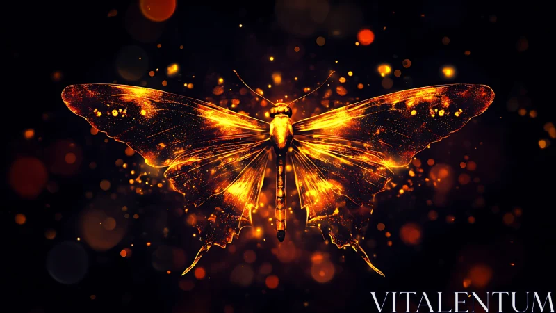 Glowing ember butterfly spreads molten wings in dark void