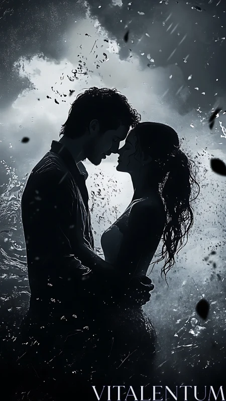 Silhouetted Couple in Water Splash Moment.