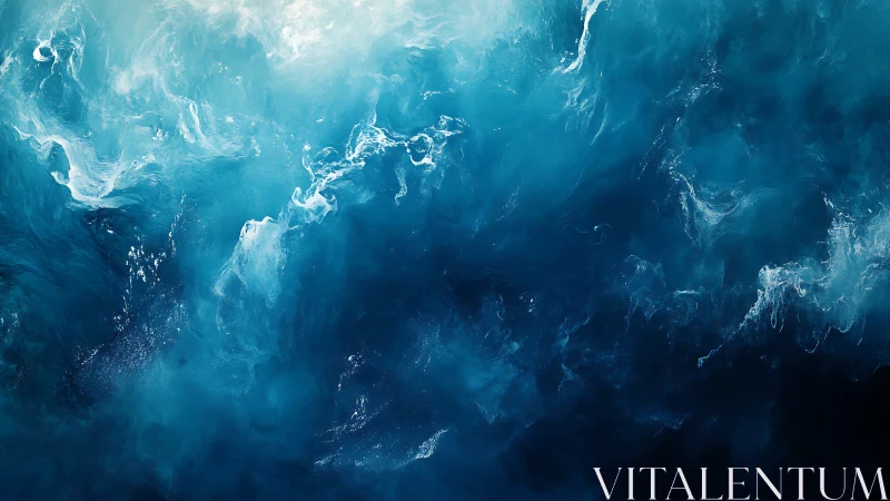 Abstract ultramarine fluid vortex captures turbulent wave energy