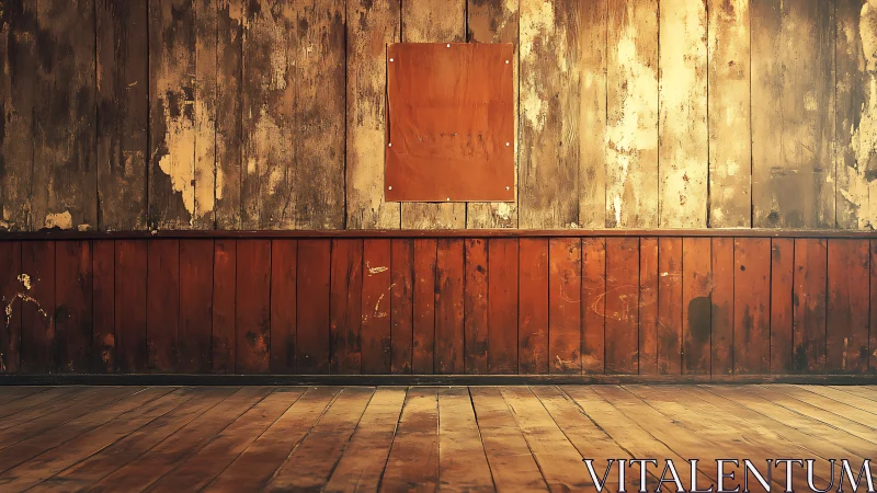Aged wooden interior wall shows patina, surface wear and tonal gradation
