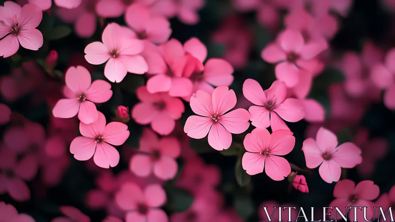Pink petaled flowers in shallow depth field composition with selective focus