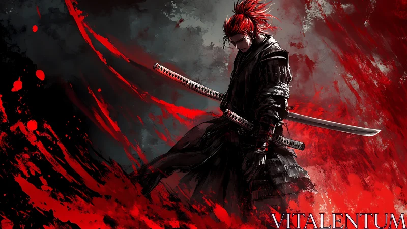 Crimson-haired ronin breathes stillness in a storm of blood