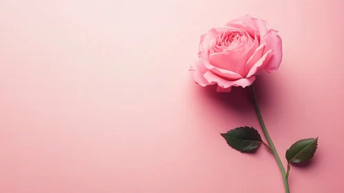 Pink Rose on Monochromatic Field. Botanical Study in Minimalism.