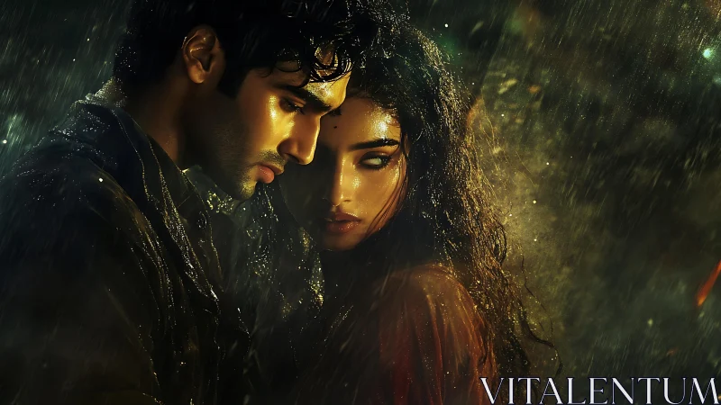 Intimate Portrait: Cinematic Rain Composition with Warm Luminous Glow