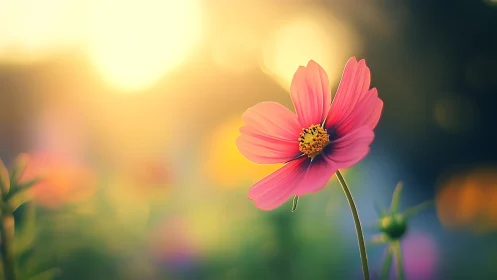 Pink Cosmos Basks in Golden Hour Magic